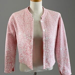 Orvis Pink Textured Collarless Button Quilted Floral Cardigan Jacket sz S